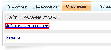 Вкладка Страницы изнутри - Действия с элементами